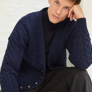 Men’s Irish V-Neck Sweater Cardigan – Blue
