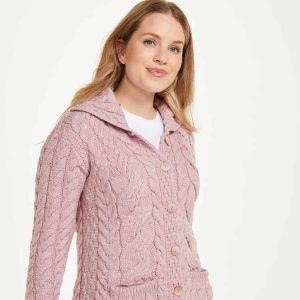 Cable Knit Merino Wool Cardigan – Pink