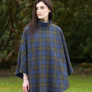 Ladies Half Zip Tweed Poncho – Scots-Irish Plaid Design