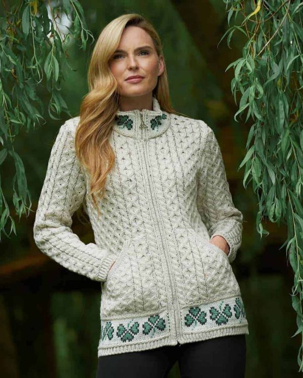 Aran Wool Cardigan with Zipper – Shamrock